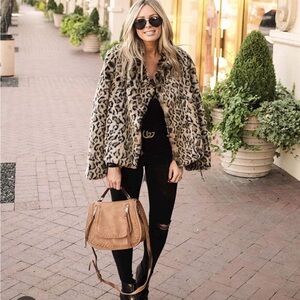 Express Leopard Print Faux Fur Coat - Tan, Black & Cream